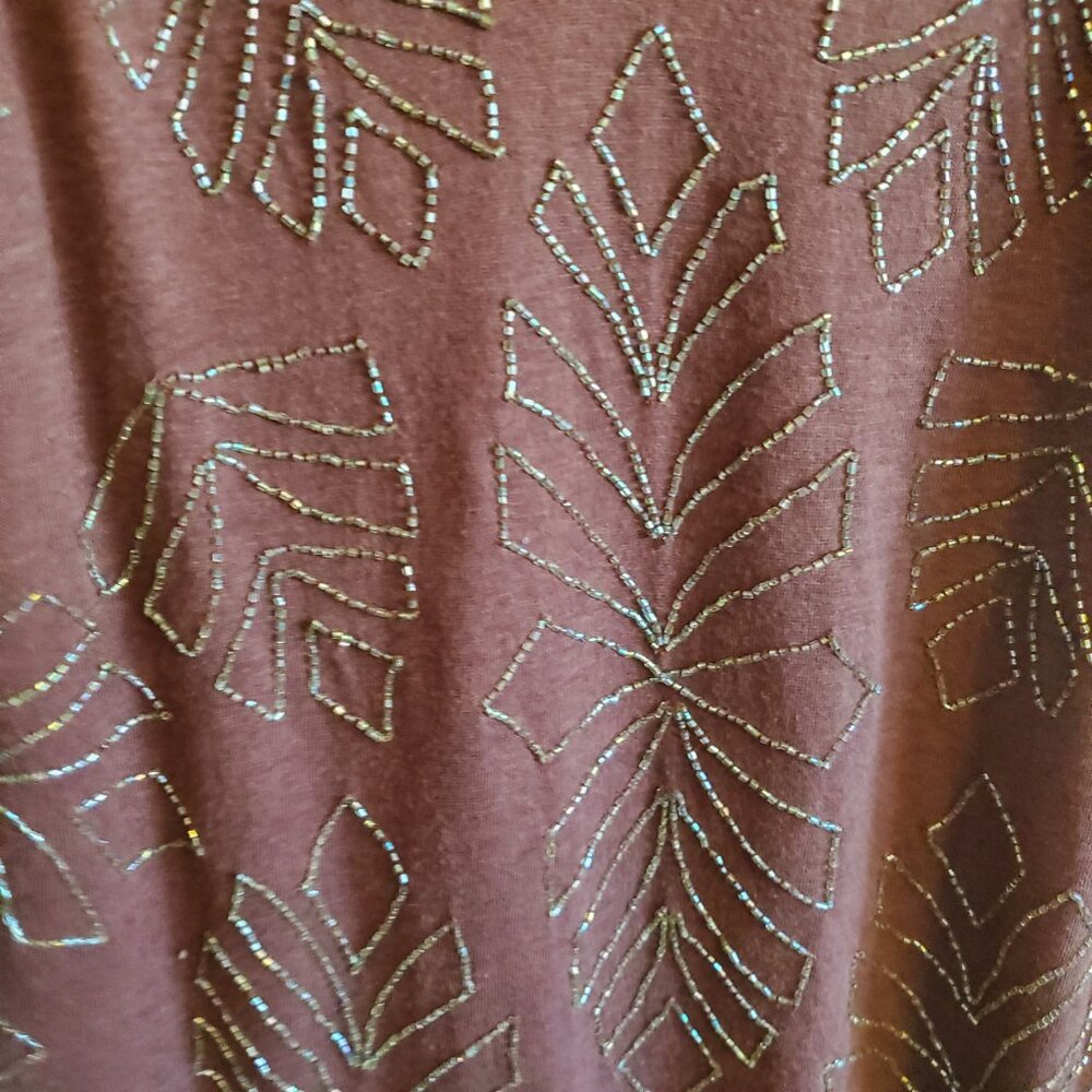 Anthropologie Alison Small Beaded Tank Top Chocolate Brown Embellished Leaves - Picture 6 of 16